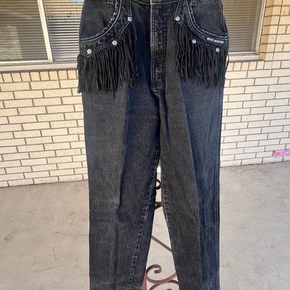 Rocky Mountain RARE Vintage Black Fringe Jeans - Picture 2 of 12